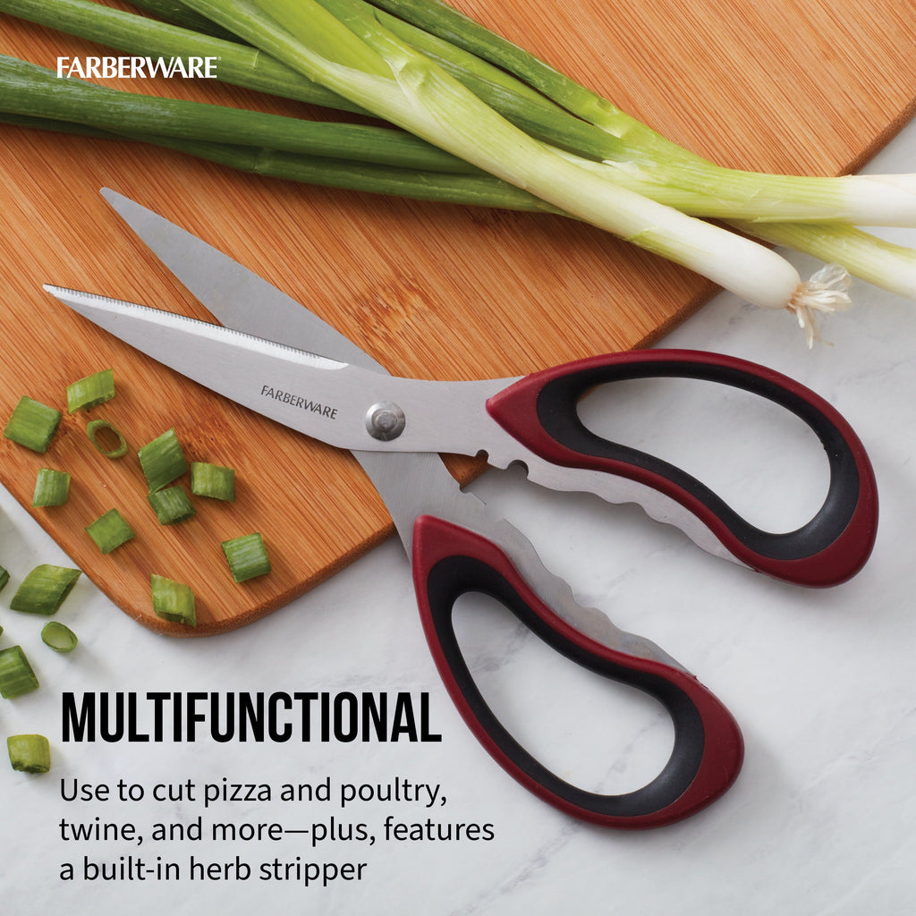 Innovative Stainless Steel Kitchen and Herb Shears with Red and Black Handle - Innovative Kitchen Helper for Modern Cooking Detail