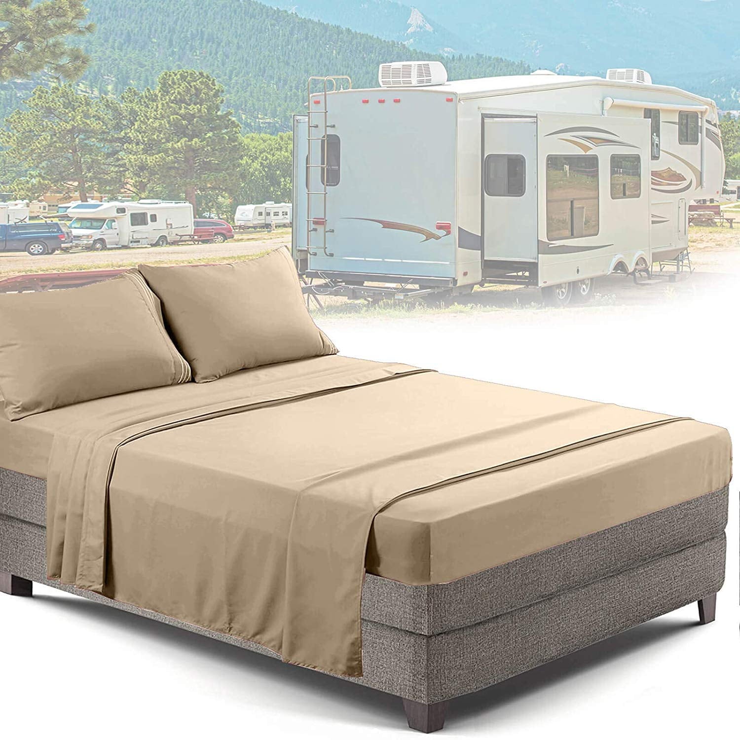 Ultra-Soft RV/Short Queen 6-Piece Bed Set for Campers - Deep Pocket Fitted Sheet Luxury Soft Microfiber, Teal - Premium Ultra-Soft Pillowcase Pair for Sleeping Detail