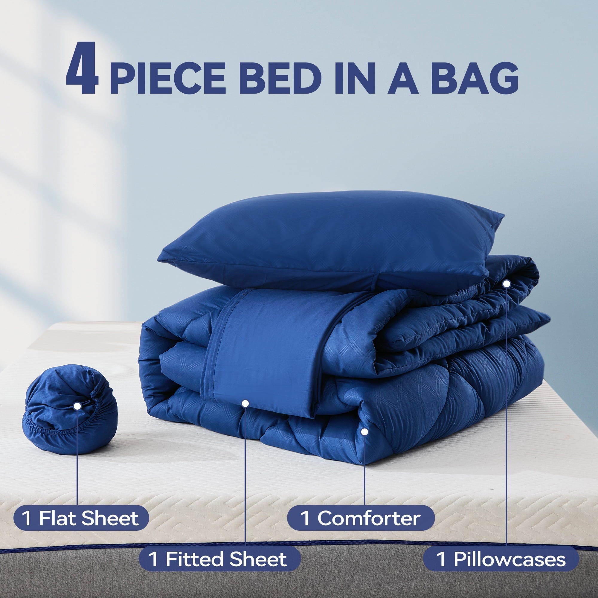 Fluffy Down Alternative Full Comforter Set 4 Pieces,Comforter Set,Bed in a Bag, Bedding Set with Comforter,Fitted Sheet,Flat Sheet,Pillowcase... - Luxurious Quilted Duvet Cover Set Detail