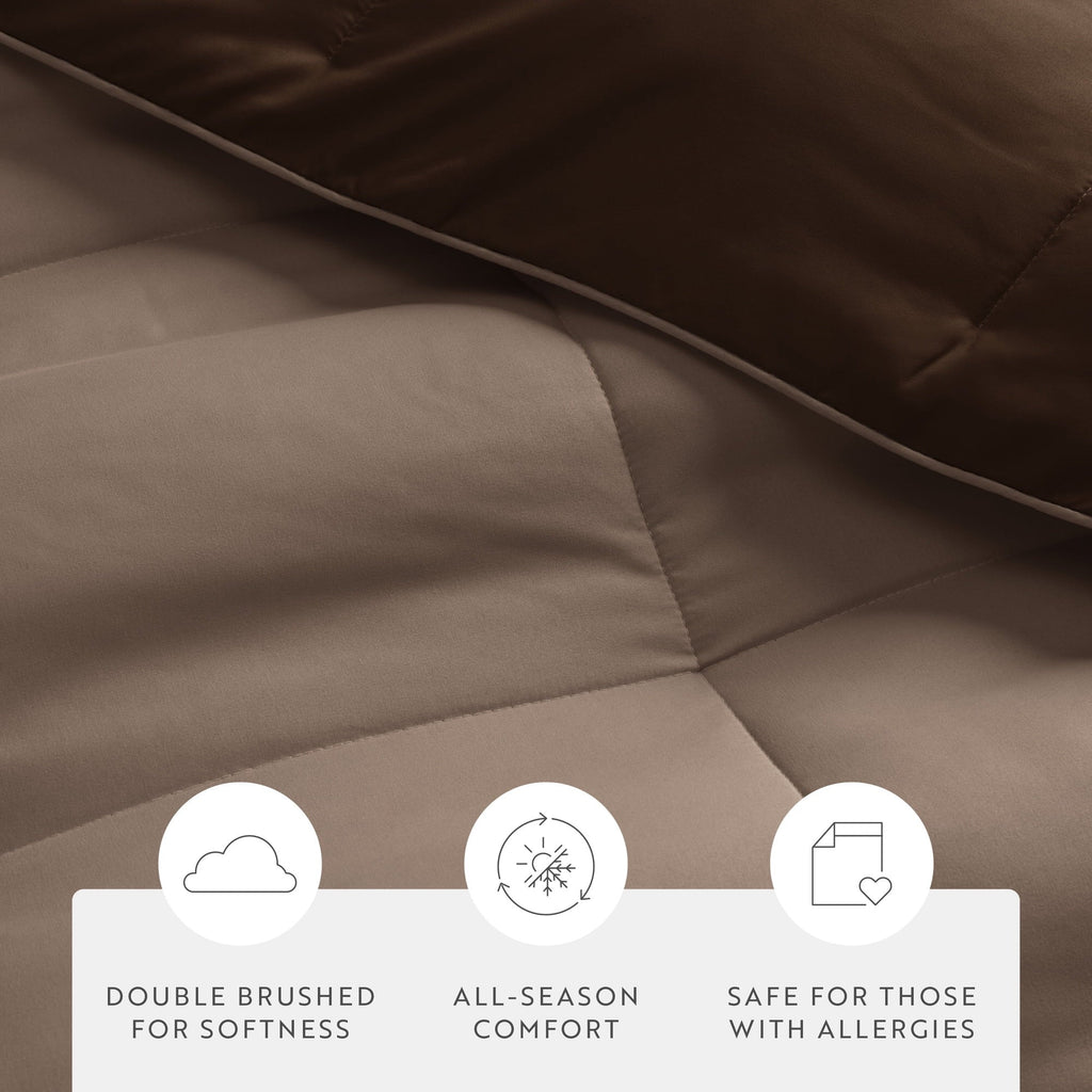 Fluffy Down Alternative All Season Reversible Comforter Set Breathable Cool in Taupe & Chocolate Brown Full/Queen Size Bedding - Luxurious Quilted Duvet Cover Set Detail