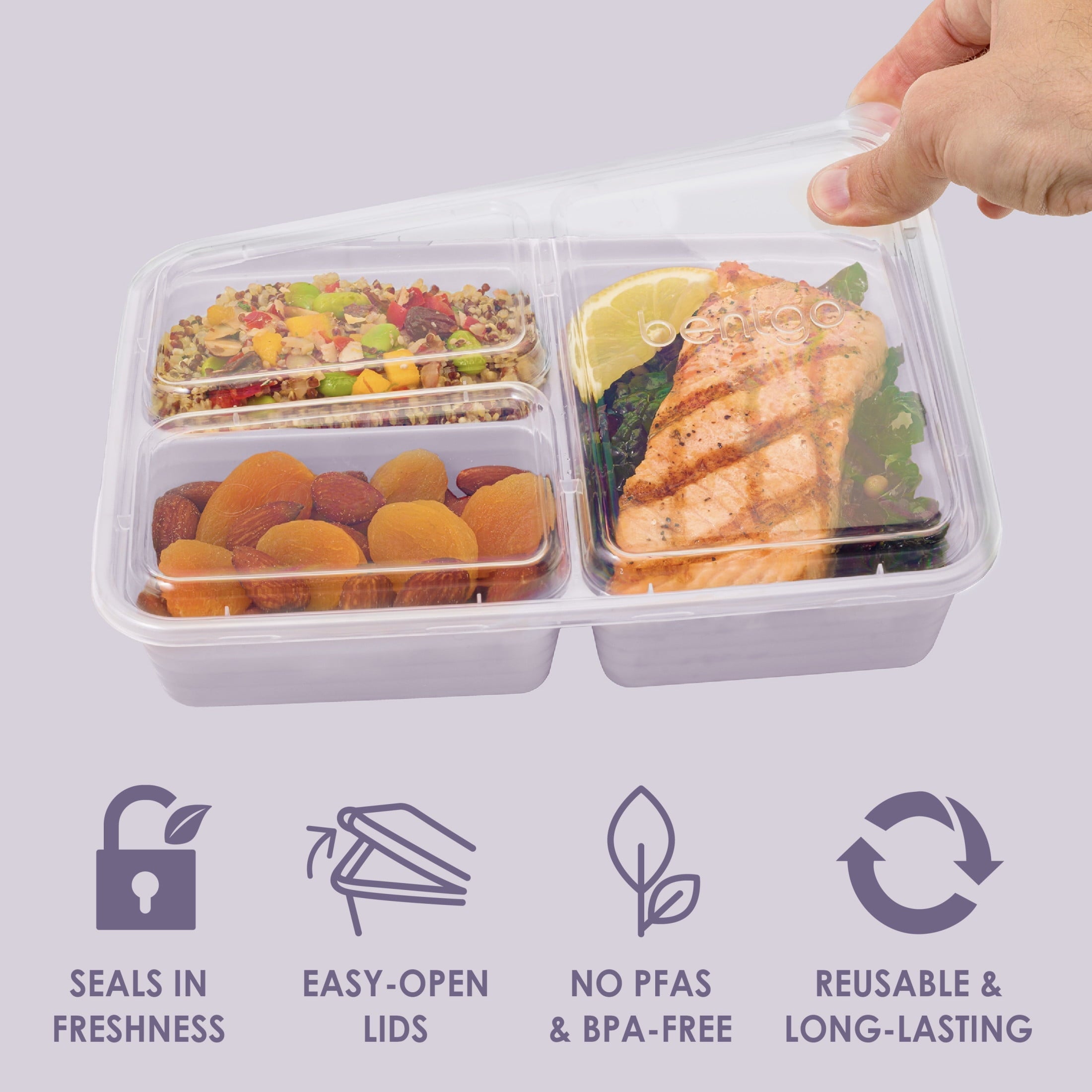 Playful Geometric 3-Compartment Meal Containers with Lids, PFAS & BPA Free Materials, Durable, Microwave, Freezer, & D... - Fun Food Fidget Cookie Squishable Toy Detail