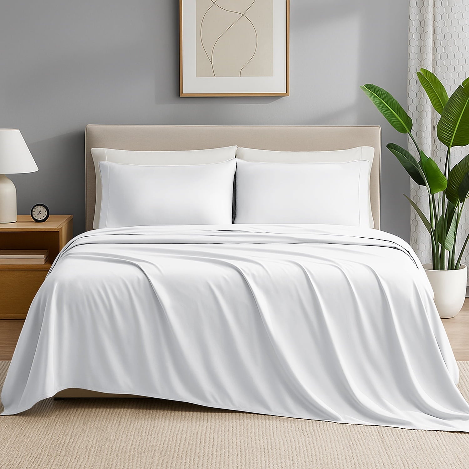 Premium Egyptian Cotton IR 3 Piece 1800 Series Deep Pocket Soft Microfiber Solid Bed Sheet Set for Kids, White Twin Size - Premium Ultra-Soft Pillowcase Pair for Sleeping Detail