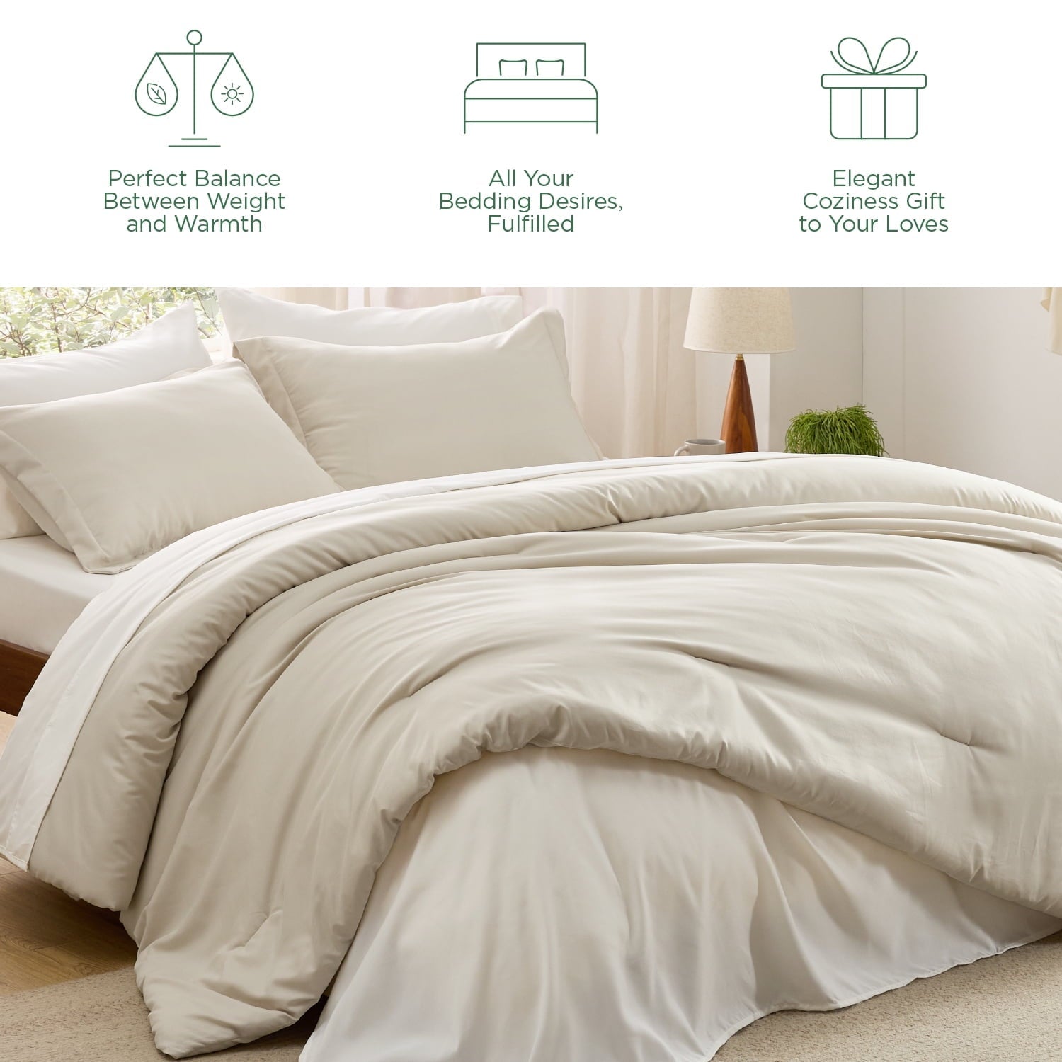 Fluffy Down Alternative Twin Comforter Set Beige, 5 Pieces Lightweight Twin Bedding Sets Boho with Comforter, Sheet, Pillowcase & Sham - Cloud-Like Soft Lightweight Bed Comforter Detail