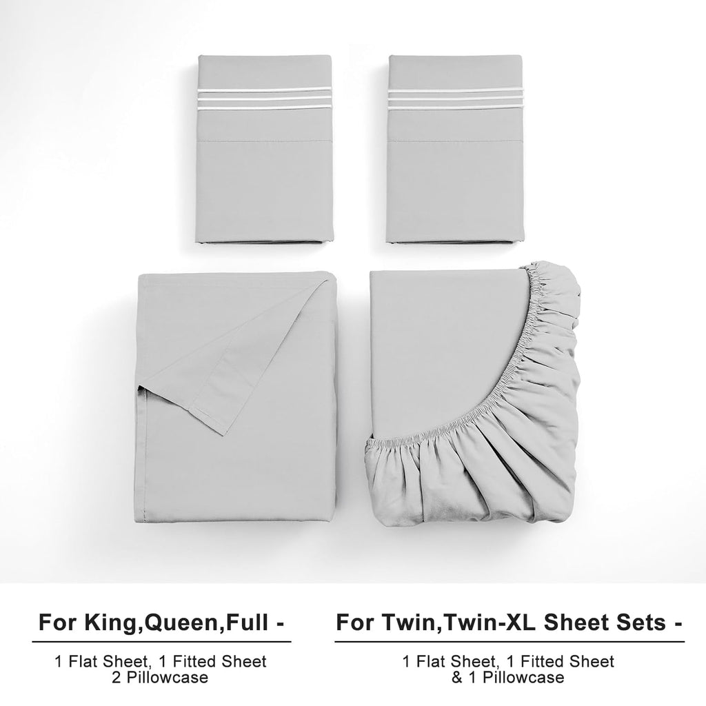 Premium Egyptian Cotton Twin Bed Sheet Set 3 Piece, Hotel Luxury Super Soft 1800 Series Microfiber Bed Sheets Set, Wrinkle Free Breathable, U... - Luxury Bed Sheet Set with Deep Pockets Detail