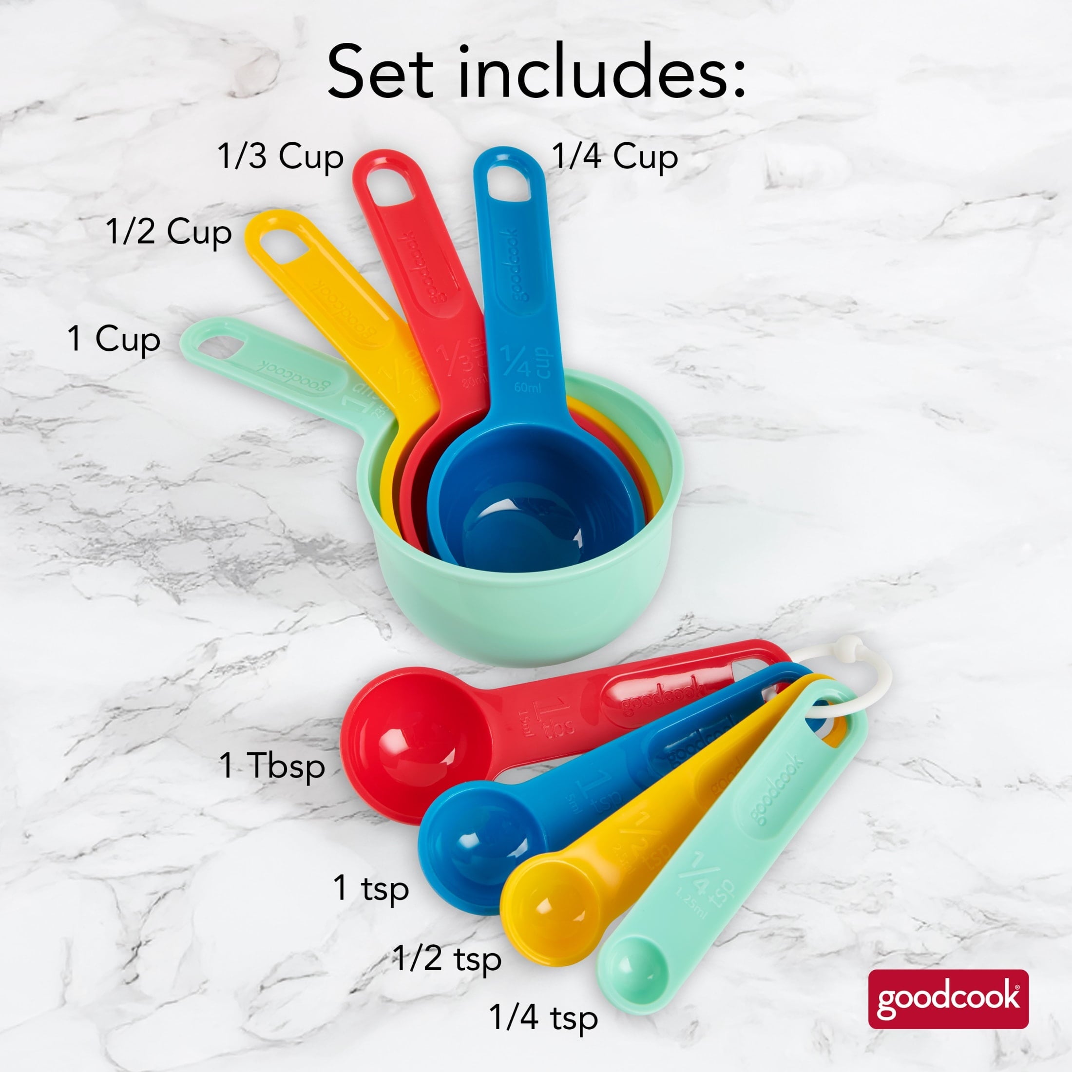 Ergonomic Manual Measuring Cups And Spoons, Set Of 8 Nesting With Storage Ring - Innovative Kitchen Helper for Modern Cooking Detail