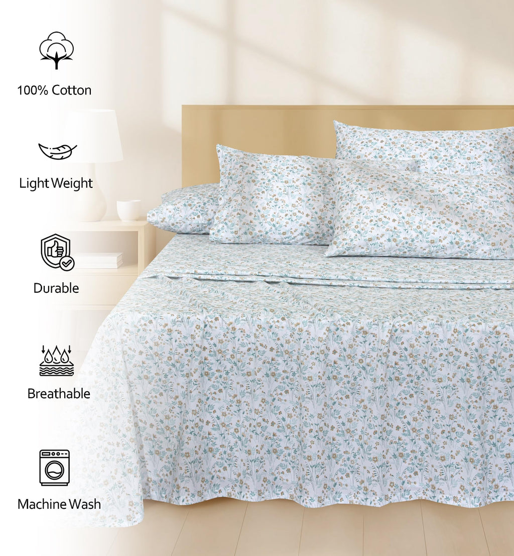 Cooling Sateen 6 Pcs Cotton Sheets - 100% Natural Cotton Soft, Lightweight & Breathable Crispy Percale Bed Sheets, King Size Sheets ... - Premium Ultra-Soft Pillowcase Pair for Sleeping Detail