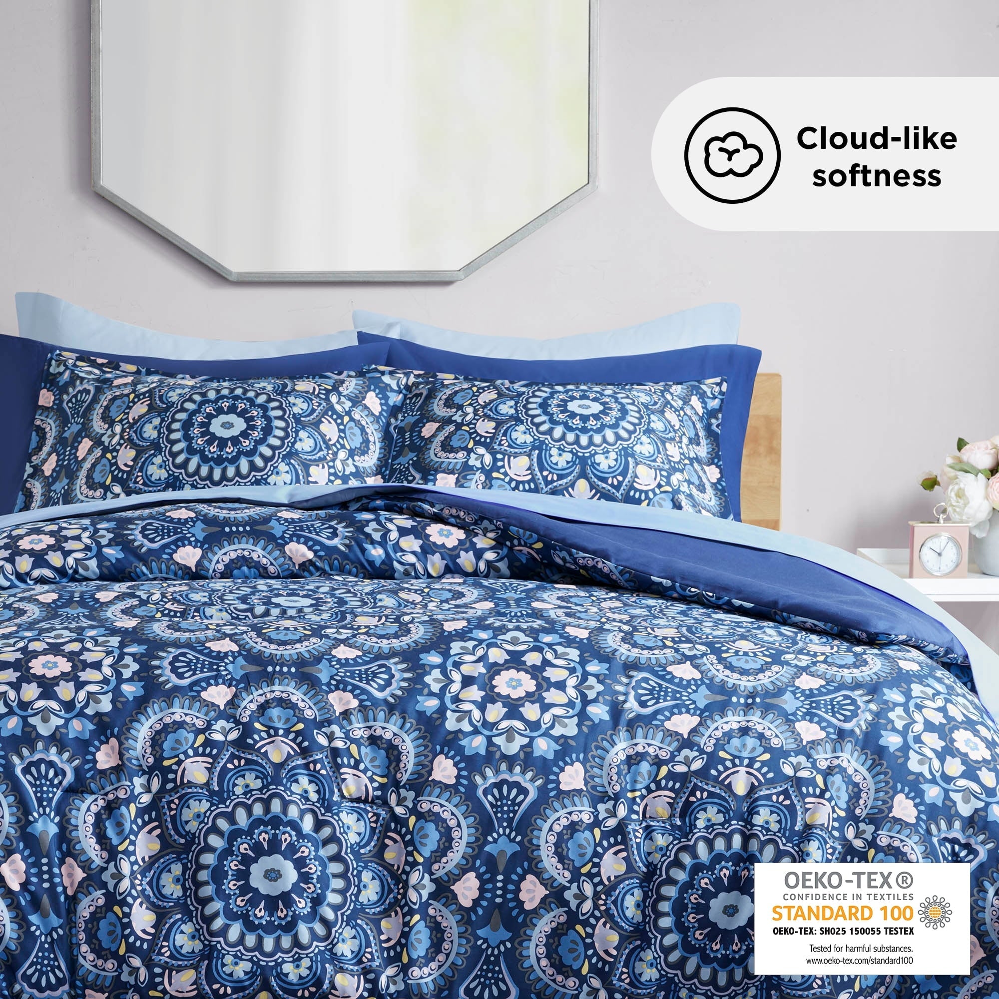 Heavyweight Warmth Queen Size Comforter Set, 9-Piece Bed in a Bag Queen, Navy Blue Bedding Comforter Set with Comforter, Flat Sheets, Fi... - All-Season Down Alternative Comforter Insert Detail
