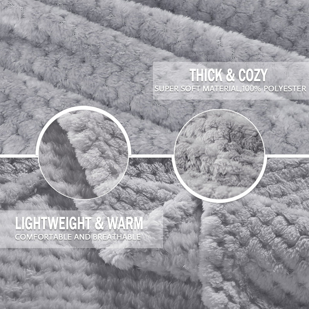 Decorative Knitted Waffle Textured Extra Large Fleece Blanket, Super Soft and Warm Throw Blanket for Couch, Sofa and Bed (Light Grey, 50... - Super Soft Reversible Sherpa Flannel Blanket Detail