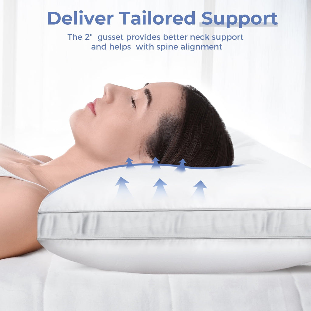 Orthopedic Support Bed Pillows King Size Set of 2, Luxury Hotel Quality,Fluffy and Supportive Gusseted Bed Pillows for Side, Back, or St... - Decorative Throw Pillow Cushion for Sofa & Bed Detail