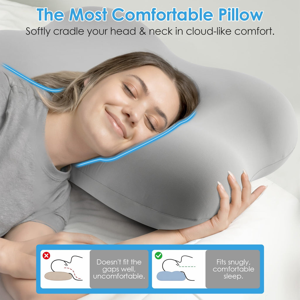 Ergonomic Memory Foam Cervical Pillow Orthopedic Cervical Pillow for Neck Pain Relief, Memory Foam Bed Pillow with Pillowcase, Contour Bed ... - Ergonomic Memory Foam Pillow for Neck Pain Support Detail