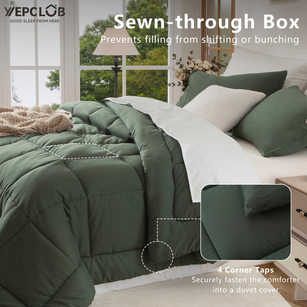 Hypoallergenic Cloud 3-Piece Twin Size Comforter Set, Green Down Alternative Reversible Bedding Set, All-Season Quilted Soft Comforter wit... - Luxurious Quilted Duvet Cover Set Detail