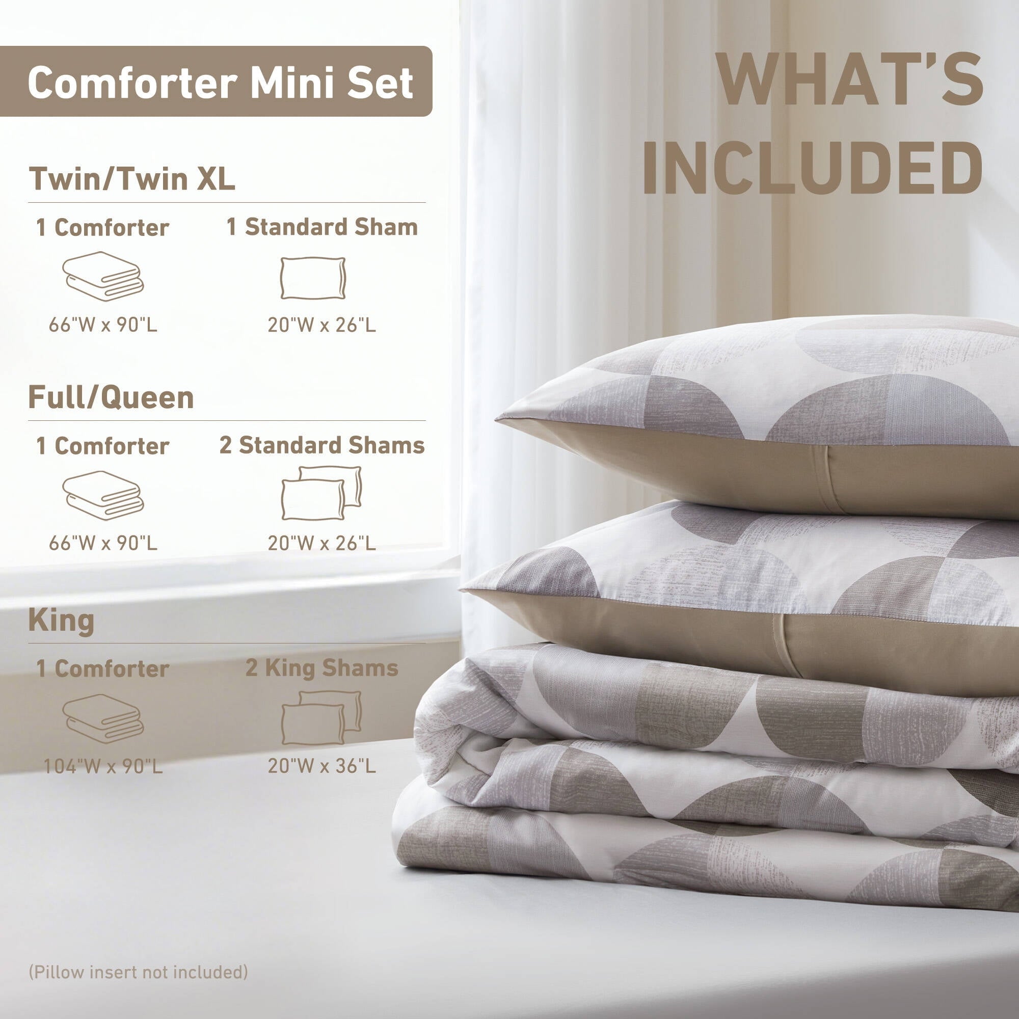 Heavyweight Warmth Full/Queen Size Comforter Set, Tan/Gray Bedding Set for All Seasons, 3-Piece Round Geometric Print Bedding Comforter Set - All-Season Down Alternative Comforter Insert Detail