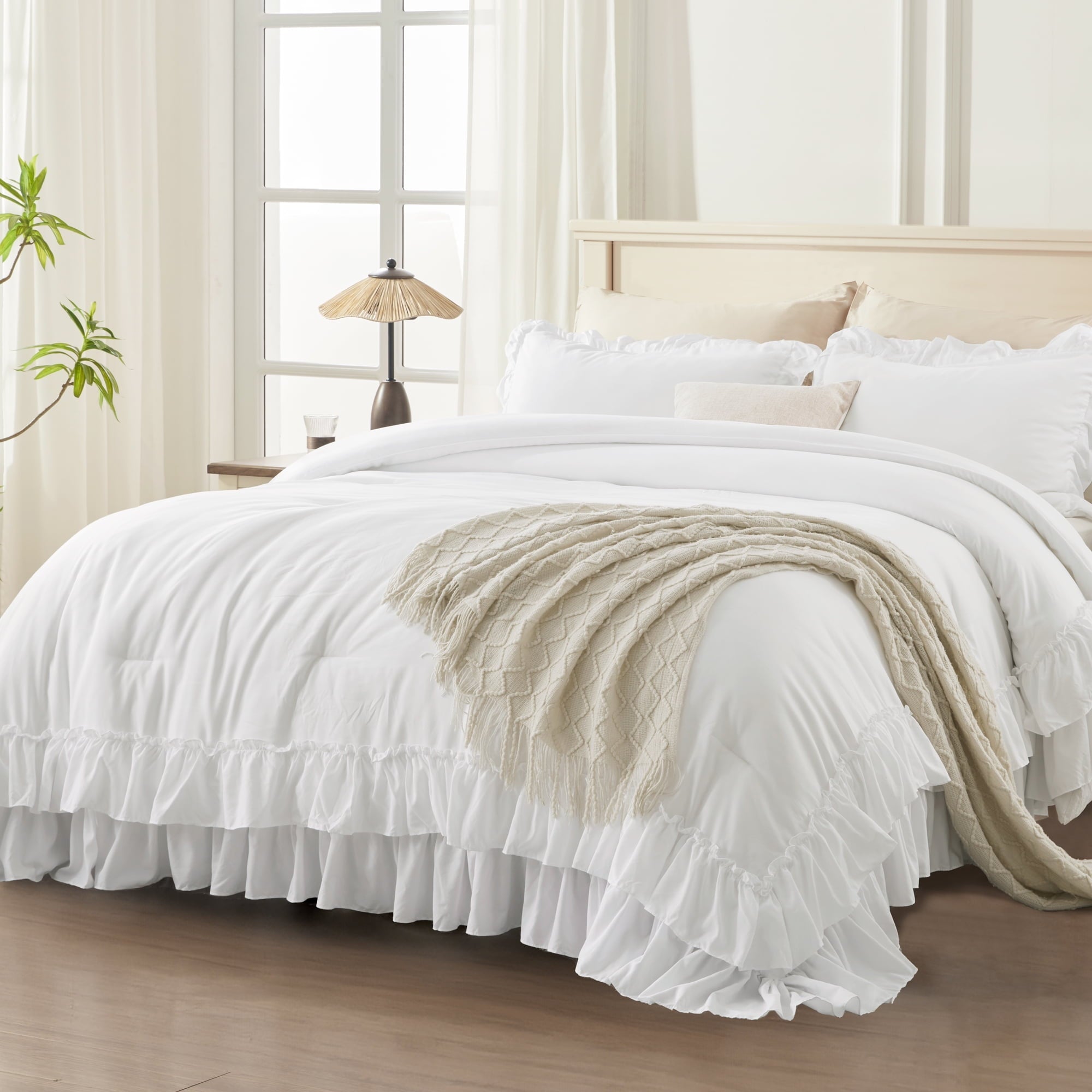 Hypoallergenic Cloud Queen Comforter Set White - 3 Pieces Soft Fluffy Ruffle Bedding Comforter Sets for Queen Bed, All Season Farmhouse Li... - Hypoallergenic Ultra-Fluffy Quilt for Winter - Default Title