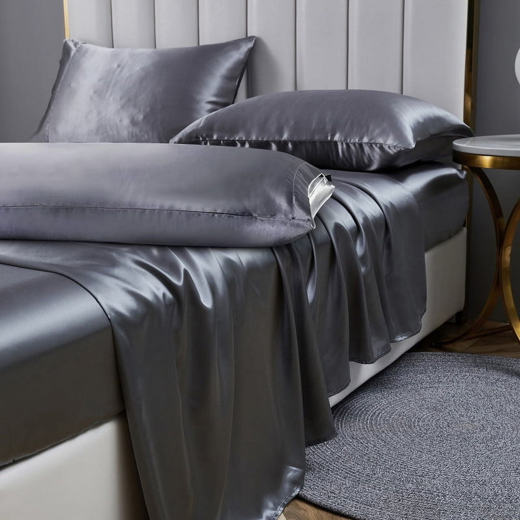 Premium Egyptian Cotton Luxury 5-Piece Satin Sheets Twin Silk Sheets Bed Sheet Set Ultra-Silky & Skin-Friendly Deep Pocket Bed Flat Fitted Sheet - Cooling Hotel Quality Bedding Sheets and Pillowcases - Default Title