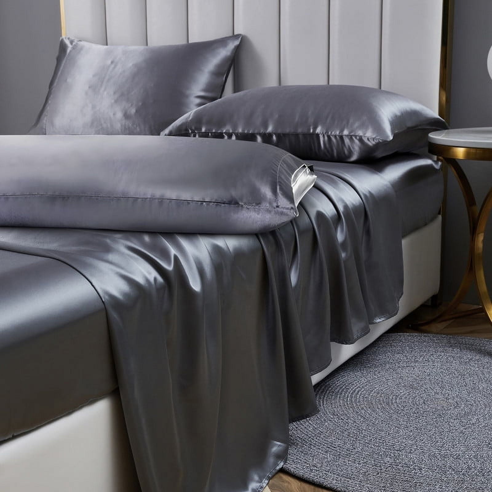 Premium Egyptian Cotton Luxury 5-Piece Satin Sheets Twin Silk Sheets Bed Sheet Set Ultra-Silky & Skin-Friendly Deep Pocket Bed Flat Fitted Sheet - Cooling Hotel Quality Bedding Sheets and Pillowcases - Default Title