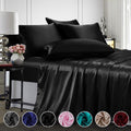 Cooling Sateen Twin Silk Gray Bed Sheet Set Deep Pocket Bed Flat Fitted Sheet, 3-Pieces - Luxury Bed Sheet Set with Deep Pockets - Default Title