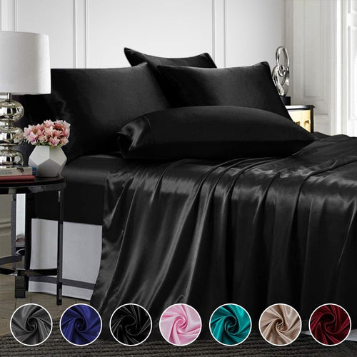 Cooling Sateen Twin Silk Gray Bed Sheet Set Deep Pocket Bed Flat Fitted Sheet, 3-Pieces - Luxury Bed Sheet Set with Deep Pockets - Default Title