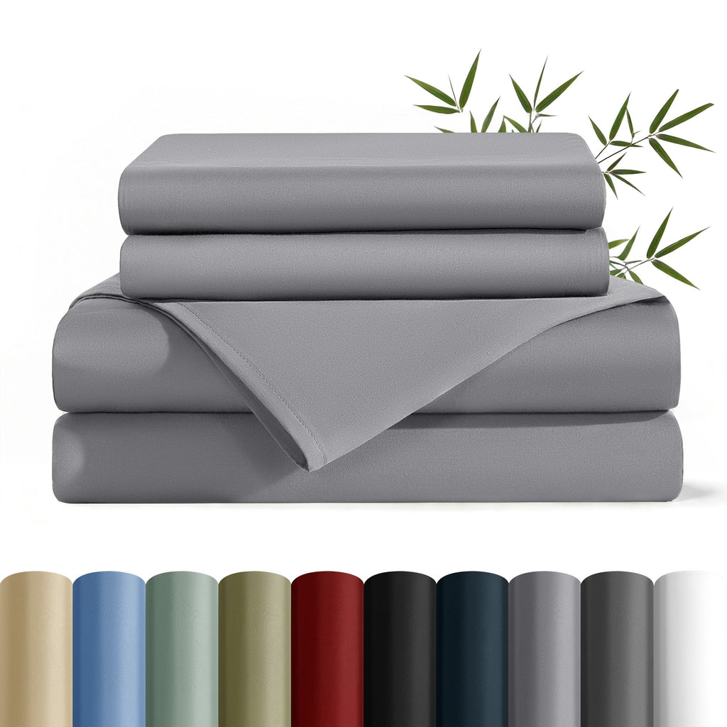 Ultra-Soft Bamboo Queen Sheet Set, Luxury Soft 4 Pieces Bed Sheets with 18" Deep Pocket, Gray - Breathable Egyptian Cotton Flat & Fitted Sheets - Default Title