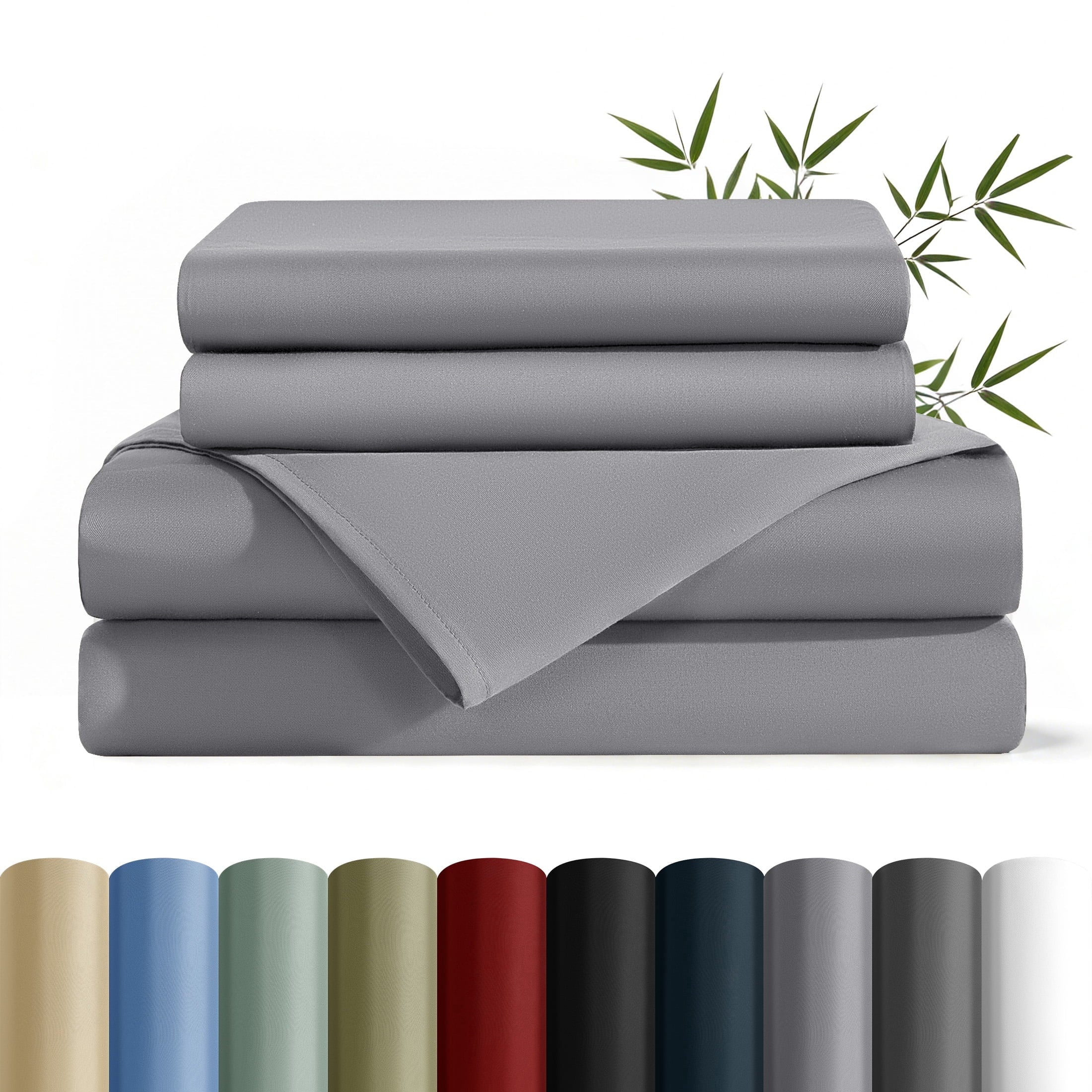 Ultra-Soft Bamboo Queen Sheet Set, Luxury Soft 4 Pieces Bed Sheets with 18" Deep Pocket, Gray - Breathable Egyptian Cotton Flat & Fitted Sheets - Default Title