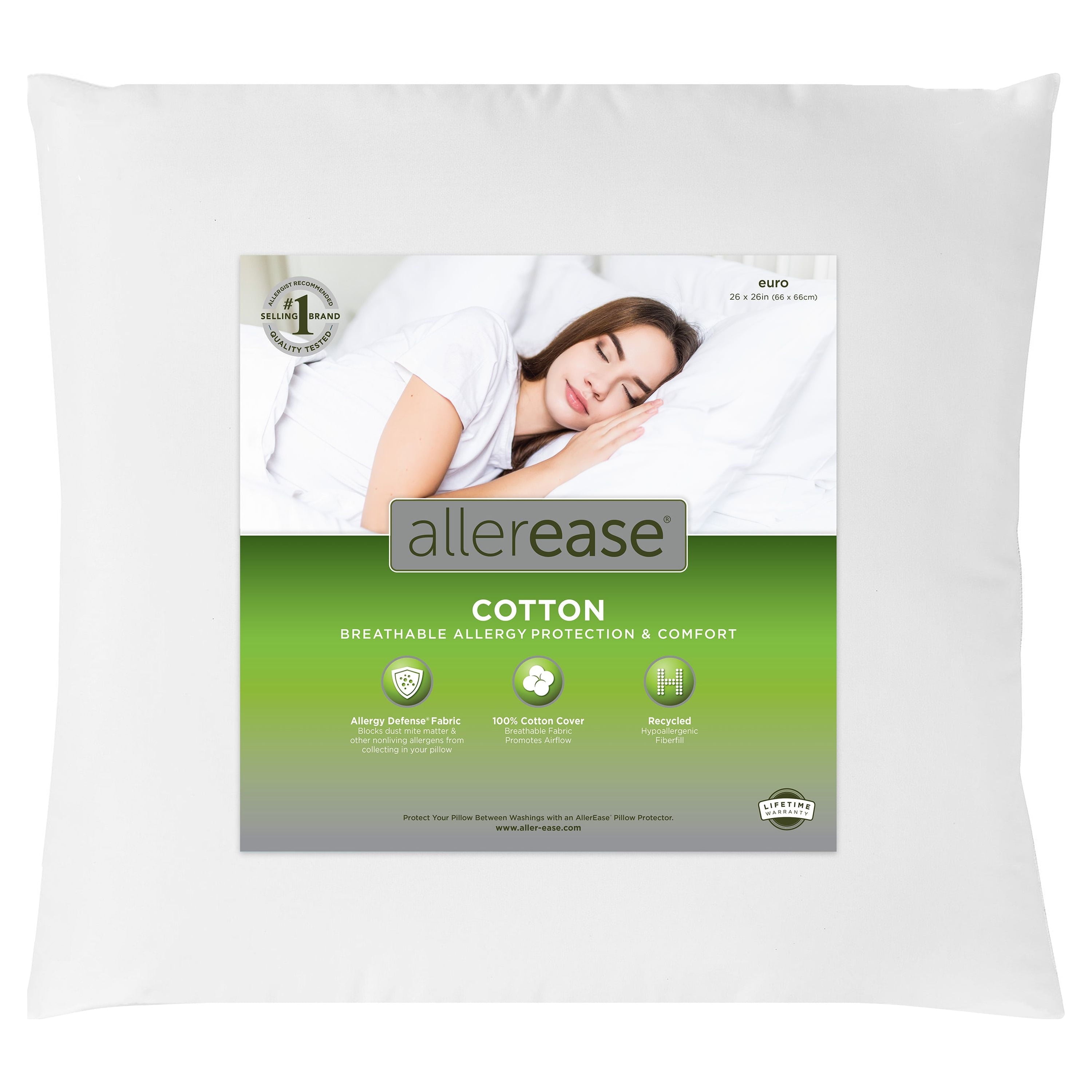Fluffy Shredded Cotton Euro Throw Pillow, 26" x 26", White- Allergy Defense Fabric - Ergonomic Memory Foam Pillow for Neck Pain Support - Default Title