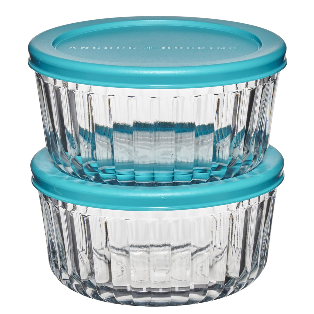 Deliciously Squishy Glass Food Storage Container with Lids, 4 Cup Round, Set of 2 - Playful Star & Heart Shaped Geometric NeeDoh - Default Title