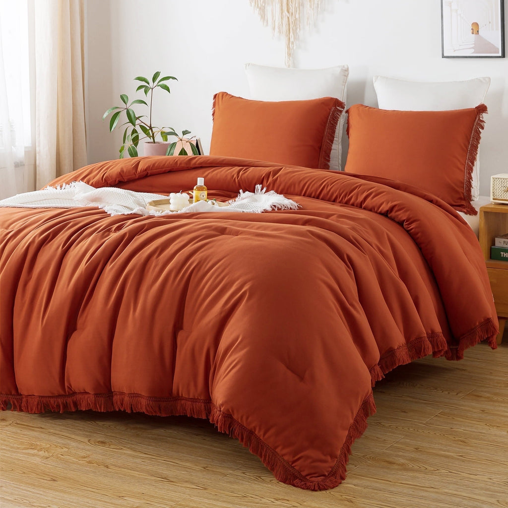 Luxurious Quilted King Size Comforter Sets Burnt Orange, 3 Pieces Soft Fluffy Boho Bedding Comforter Sets for King Bed, All Season Terr... - Luxurious Quilted Duvet Cover Set - Default Title