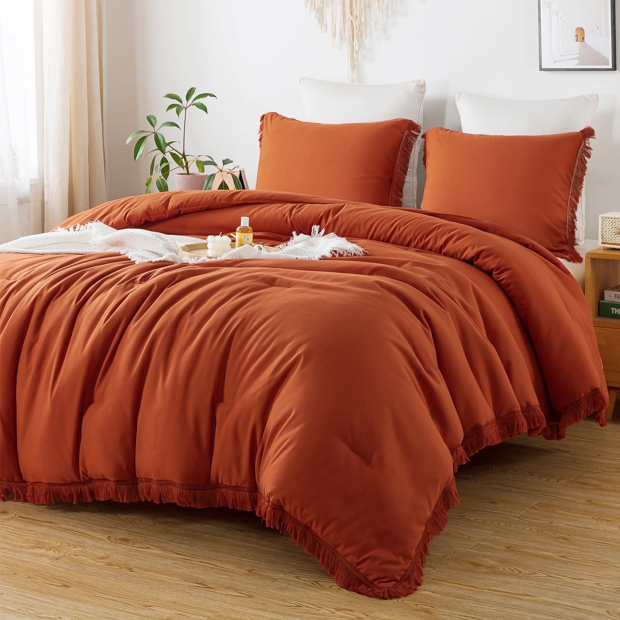 Luxurious Quilted King Size Comforter Sets Burnt Orange, 3 Pieces Soft Fluffy Boho Bedding Comforter Sets for King Bed, All Season Terr... - Luxurious Quilted Duvet Cover Set - Default Title