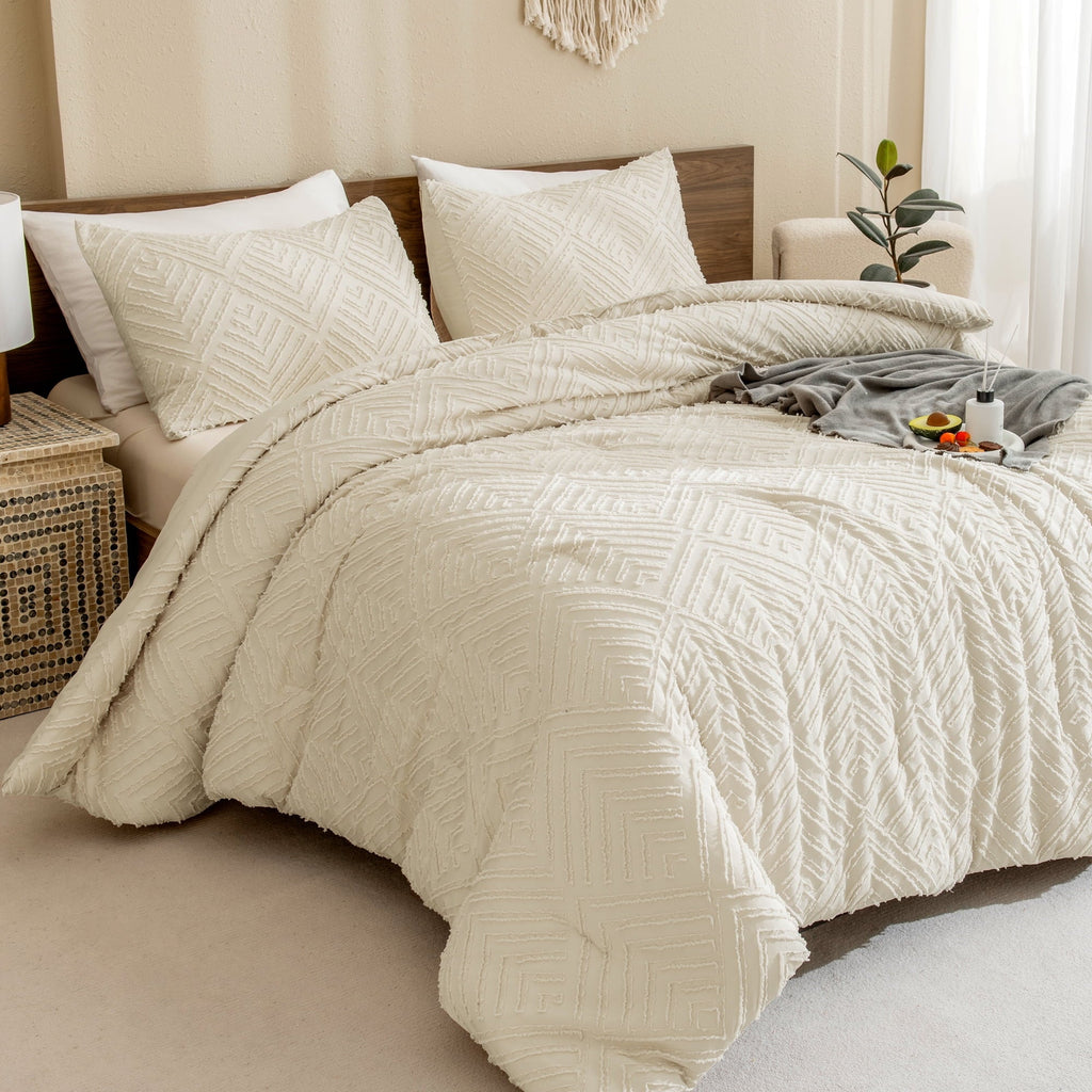 All-Season King Size Comforter Sets Beige - 3 Pieces Cream Boho Bedding Comforter Set for King Bed - Soft Fluffy Tufted Textured... - All-Season Down Alternative Comforter Insert - Default Title