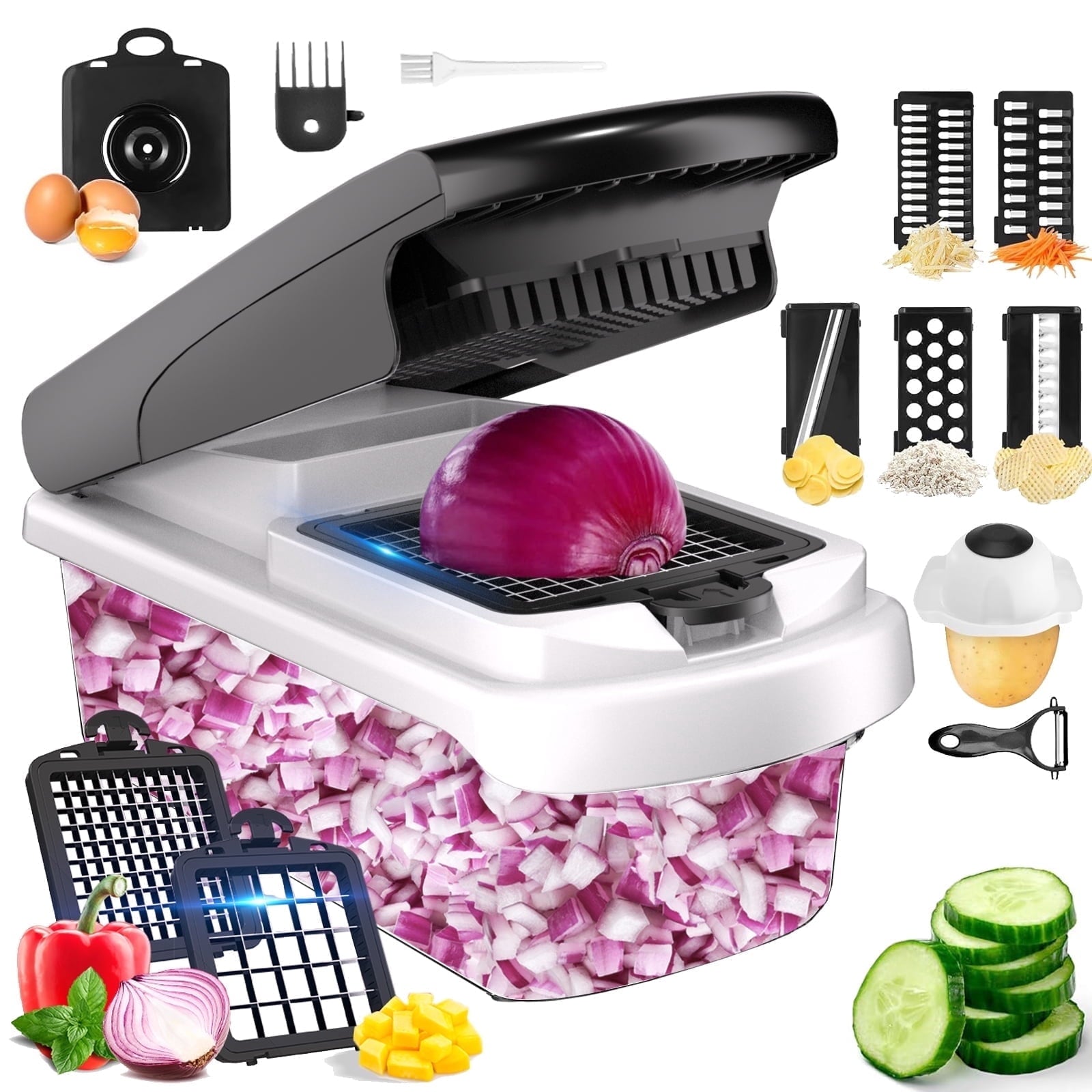 Premium Kitchen Vegetable Chopper Food Slicer, 15 in 1 Multi-Function Food Chopper for Onion, Veggie, Cheese Grater, Vegetable... - Kitchen Gadget Tool for Quick Food Prep - Default Title