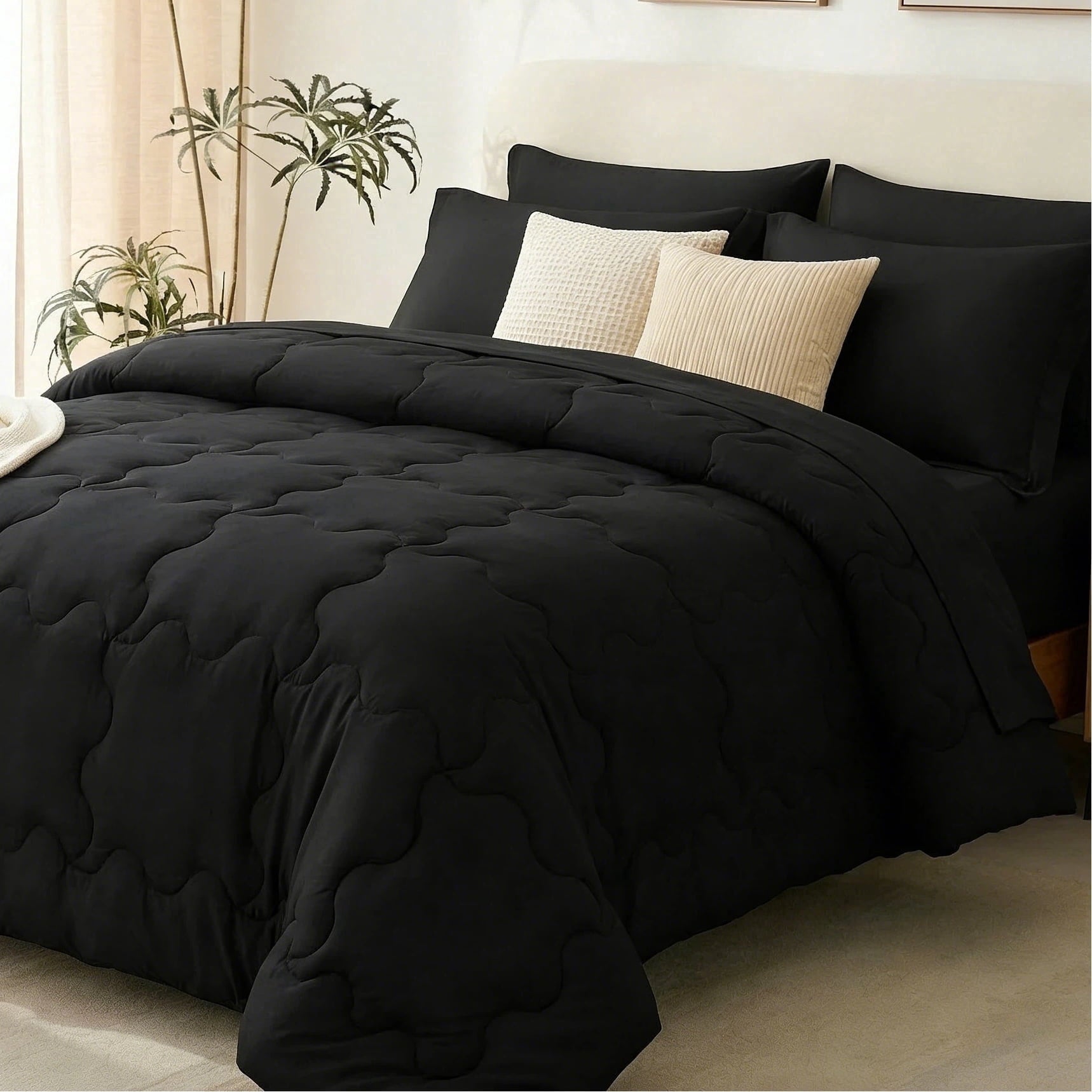 All-Season 7 Pieces Comforter Set Full，Bed in A bag，All Seasons Bedding sets with Comforter,Fitted Sheet,Flat Sheet,Pillowcases ... - Luxurious Quilted Duvet Cover Set - Default Title
