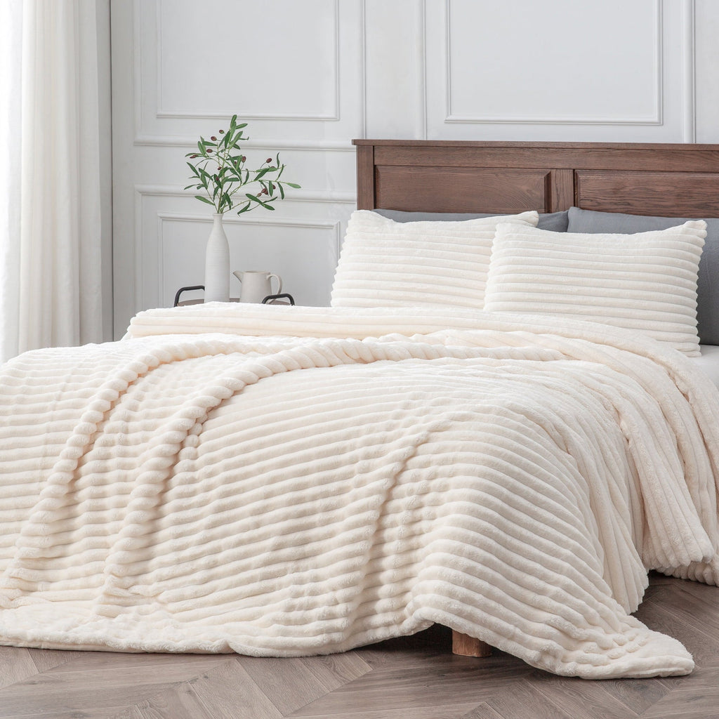 All-Season Fleece Queen Comforter Set -Super Soft & Warm Fluffy White Bedding, Luxury Fuzzy Heavy Bed Set for Winter with 2 Pill... - Luxurious Quilted Duvet Cover Set - Default Title