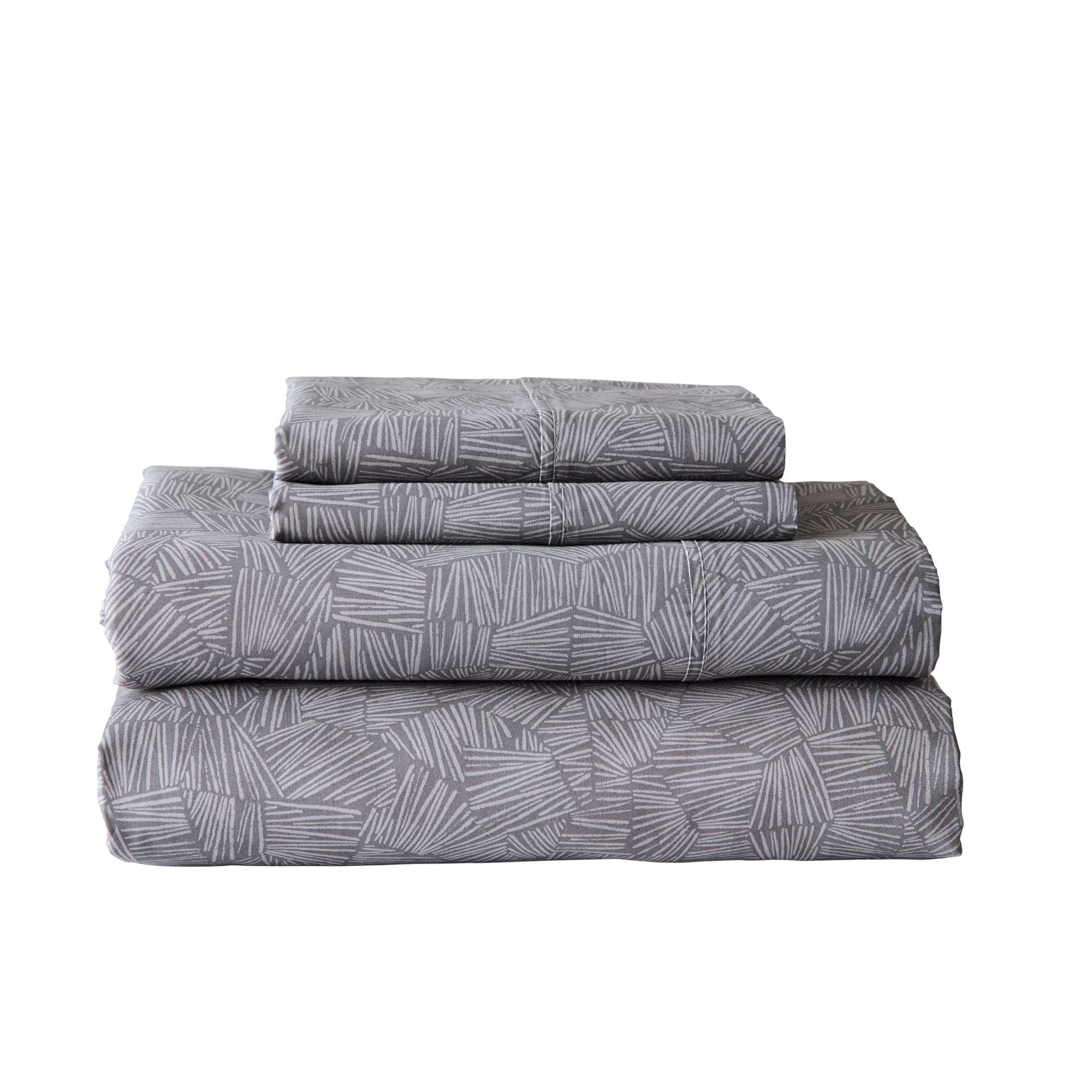 Wrinkle-Resistant 300 Thread Count 3-Piece Cotton Percale Ziggy Geo Print Grey Flannel Bed Sheet Set, Twin - Cooling Hotel Quality Bedding Sheets and Pillowcases - Default Title