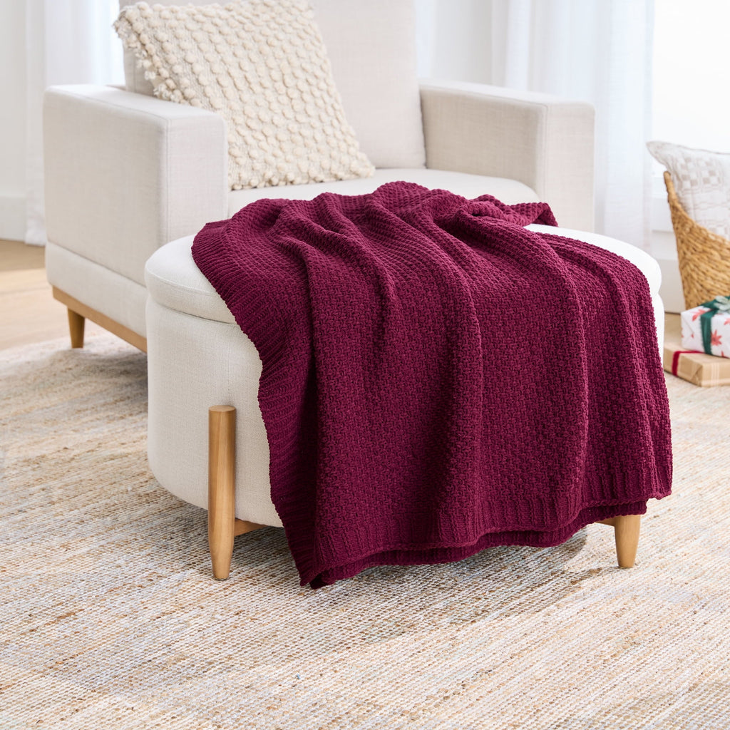 Super Soft Flannel Chenille Knit Super Soft Oversized Throw Blanket, Merlot Wine - Super Soft Reversible Sherpa Flannel Blanket - Default Title