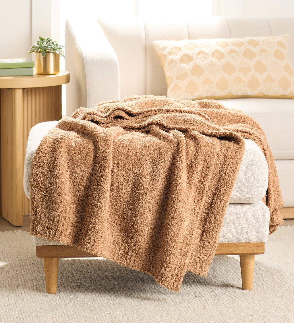 Cozy Fleece Cozy Knit Throw, Dark Caramel, 50x72" - Cozy Fleece Throw Blanket for Couch & Bed - Default Title