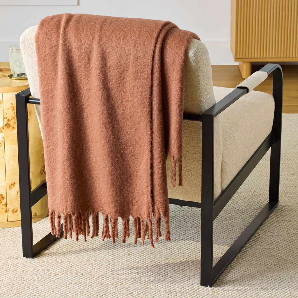 Super Soft Flannel Faux Mohair Cozy Couch Throw Blanket Terracotta Clay, 50x72" - Cozy Fleece Throw Blanket for Couch & Bed - Default Title