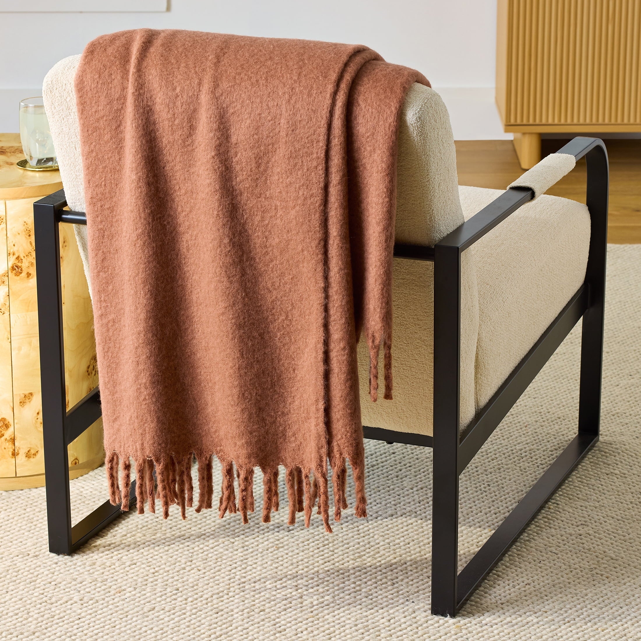 Super Soft Flannel Faux Mohair Cozy Couch Throw Blanket Terracotta Clay, 50x72" - Cozy Fleece Throw Blanket for Couch & Bed - Default Title