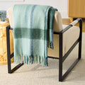 Decorative Knitted Faux Mohair Cozy Couch Throw Blanket Green Plaid, 50x72" - Luxury Knitted Decorative Throw Blanket with Fringes - Default Title