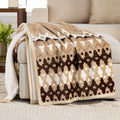 Super Soft Flannel Printed Velvet Plush Reverse to Faux Fur Super Soft Throw Blanket, Oversized, Linder Border Beige - Luxury Knitted Decorative Throw Blanket with Fringes - Default Title