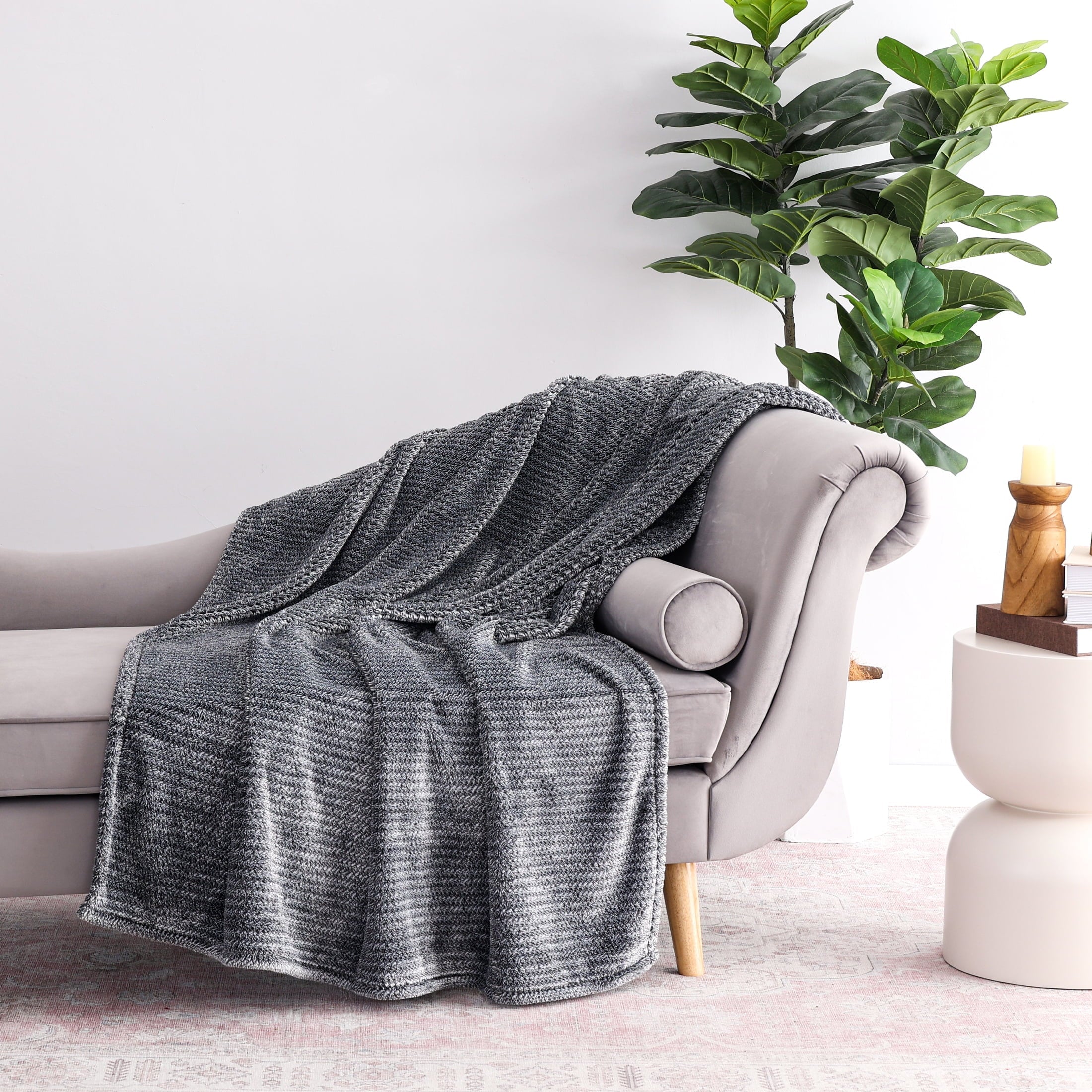 Reversible Sherpa Plush Textured Heathered Soft Oversized Throw Blanket, Gray - Super Soft Reversible Sherpa Flannel Blanket - Default Title