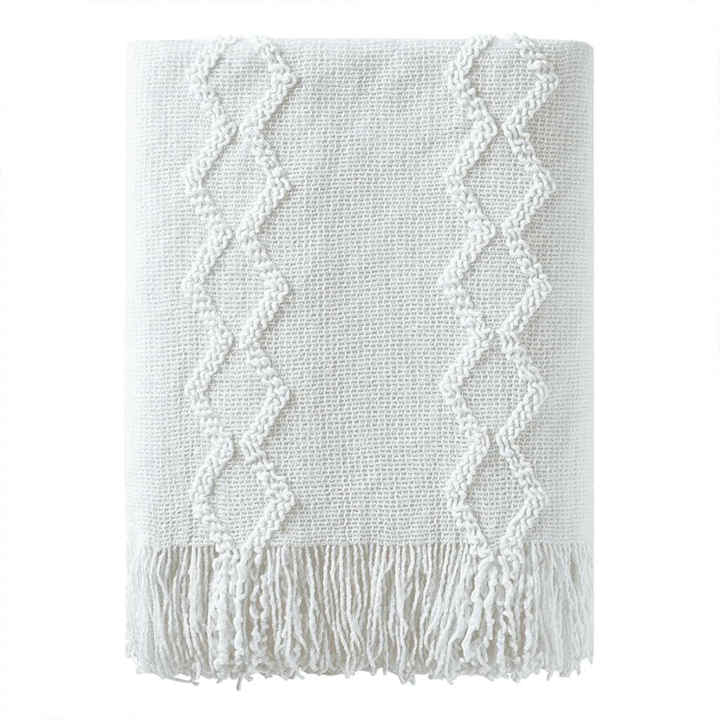 Reversible Sherpa Fluffy Chenille Knitted Fringe Throw Blanket, Lightweight Soft Cozy Bed Sofa Chair Blanket, White, 50" x 60" - Super Soft Reversible Sherpa Flannel Blanket - Default Title