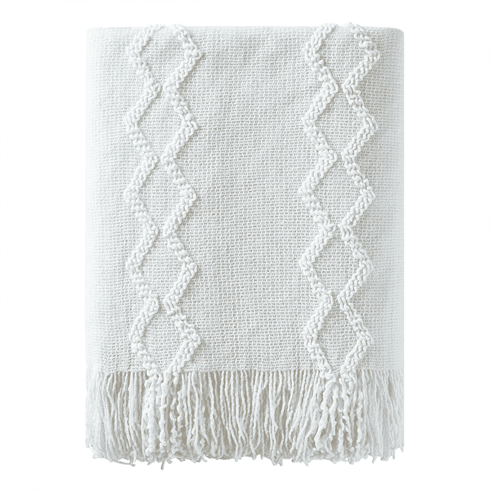 Reversible Sherpa Fluffy Chenille Knitted Fringe Throw Blanket, Lightweight Soft Cozy Bed Sofa Chair Blanket, White, 50" x 60" - Super Soft Reversible Sherpa Flannel Blanket - Default Title