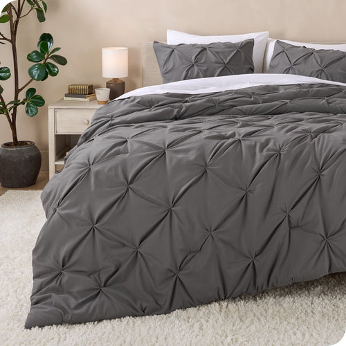 All-Season Pintuck Down Alternative Comforter Set - 3-Pieces - All Seasons - King, Grey - All-Season Down Alternative Comforter Insert - Default Title
