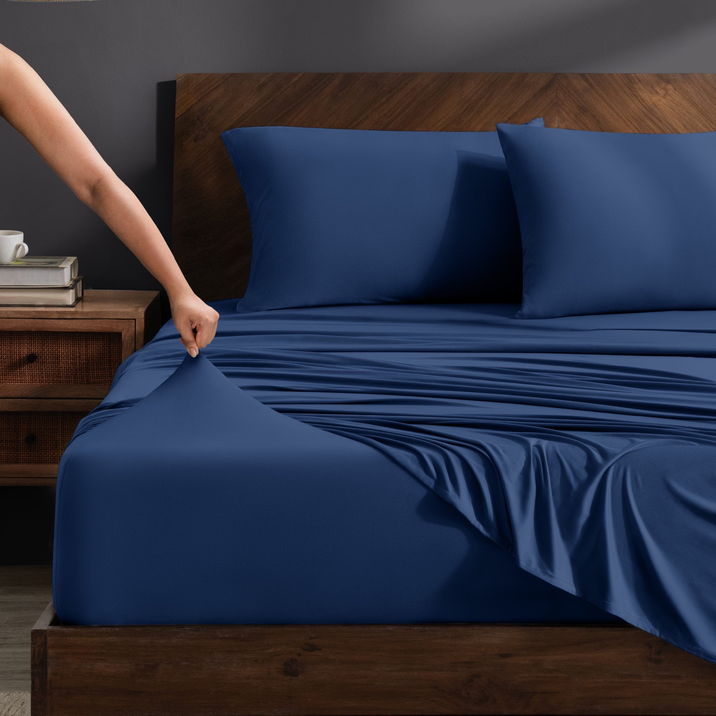 Cooling Sateen Cooling Performance Jersey Knit Stretch Sheet Set, Moisture-Wicking & Breathable, 4-Way Stretch Bed Sheets, Envelope ... - Luxury Bed Sheet Set with Deep Pockets - Default Title
