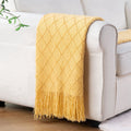 Super Soft Flannel Mustard Throw Blanket for Couch,Gold Yellow Knit Throw with Fringe,Outdoor Throw ,50"x60" - Cozy Fleece Throw Blanket for Couch & Bed - Default Title