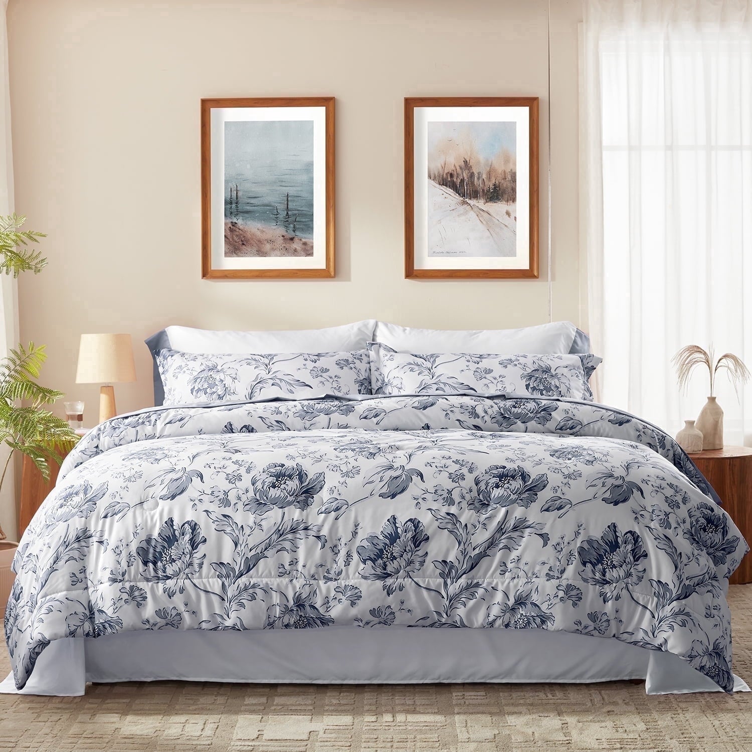All-Season Queen Comforter Sets,7-Pieces Reversible Bedding Sets,Bed in a Bag with Comforter,Flat Sheet and Fitted Sheet,Pillowc... - Cloud-Like Soft Lightweight Bed Comforter - Default Title