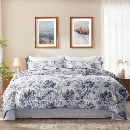 All-Season Queen Comforter Sets,7-Pieces Reversible Bedding Sets,Bed in a Bag with Comforter,Flat Sheet and Fitted Sheet,Pillowc... - Cloud-Like Soft Lightweight Bed Comforter - Default Title