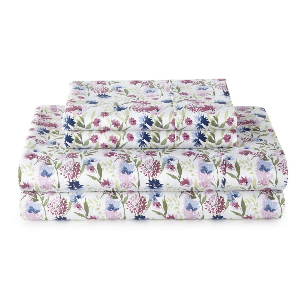 Breathable Luxury 4-Piece 300 Thread Count Bashful Blooms Cool Cotton Sateen Bed Sheet Set, Queen - Luxury Bed Sheet Set with Deep Pockets - Default Title