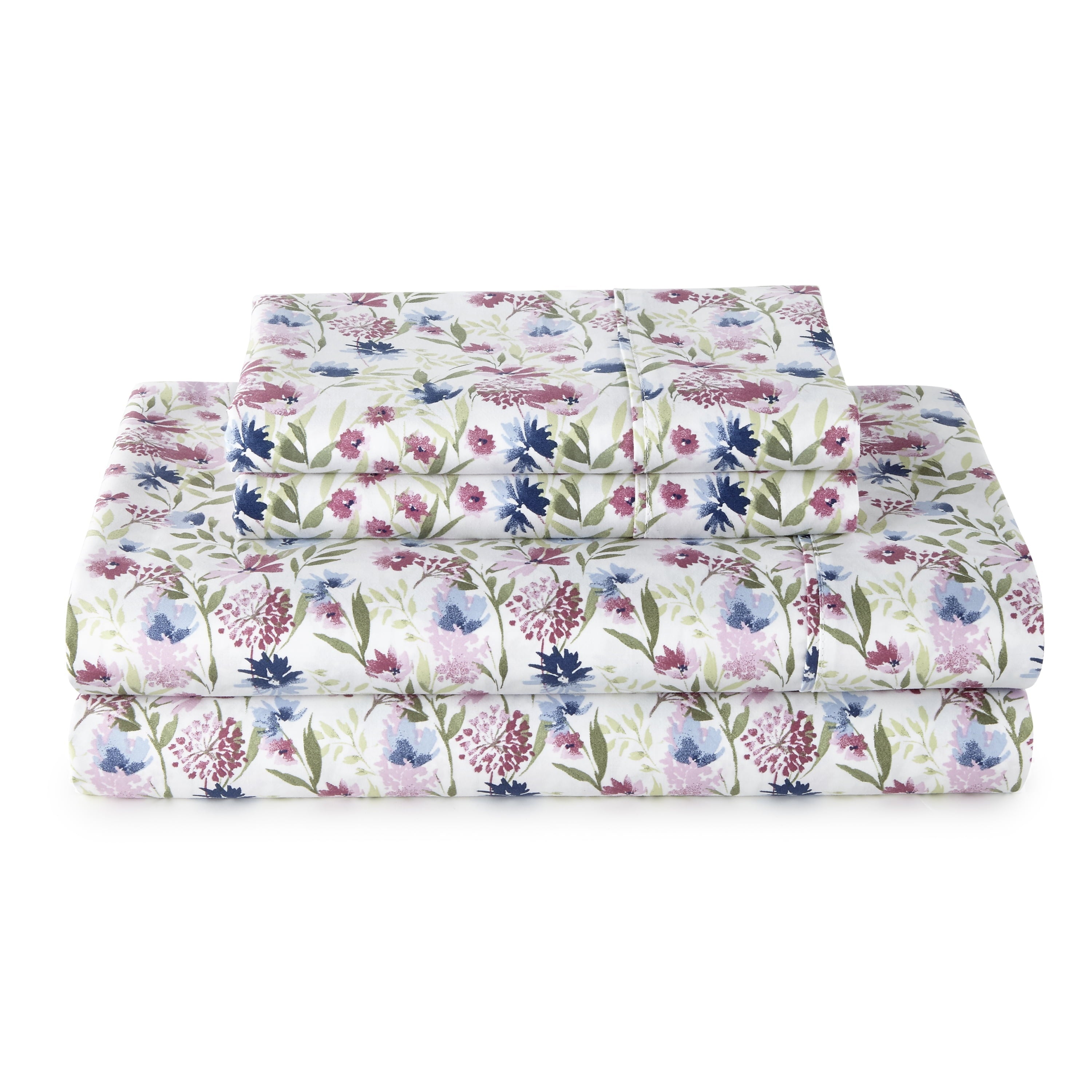 Breathable Luxury 4-Piece 300 Thread Count Bashful Blooms Cool Cotton Sateen Bed Sheet Set, Queen - Luxury Bed Sheet Set with Deep Pockets - Default Title