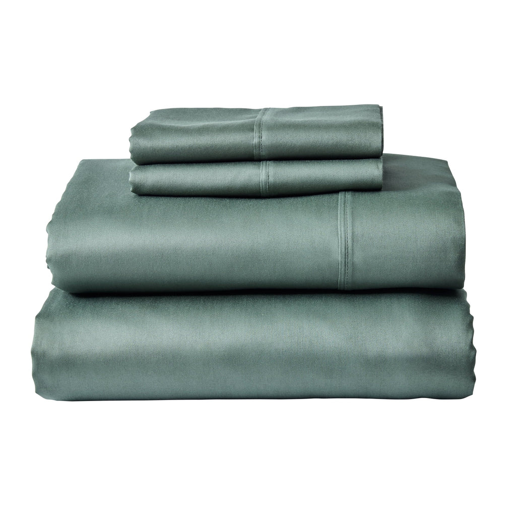 Breathable Luxury 4-Piece 300 Thread Count Green Ash Cotton Sateen Bed Sheet Set, Cali King - Cooling Hotel Quality Bedding Sheets and Pillowcases - Default Title