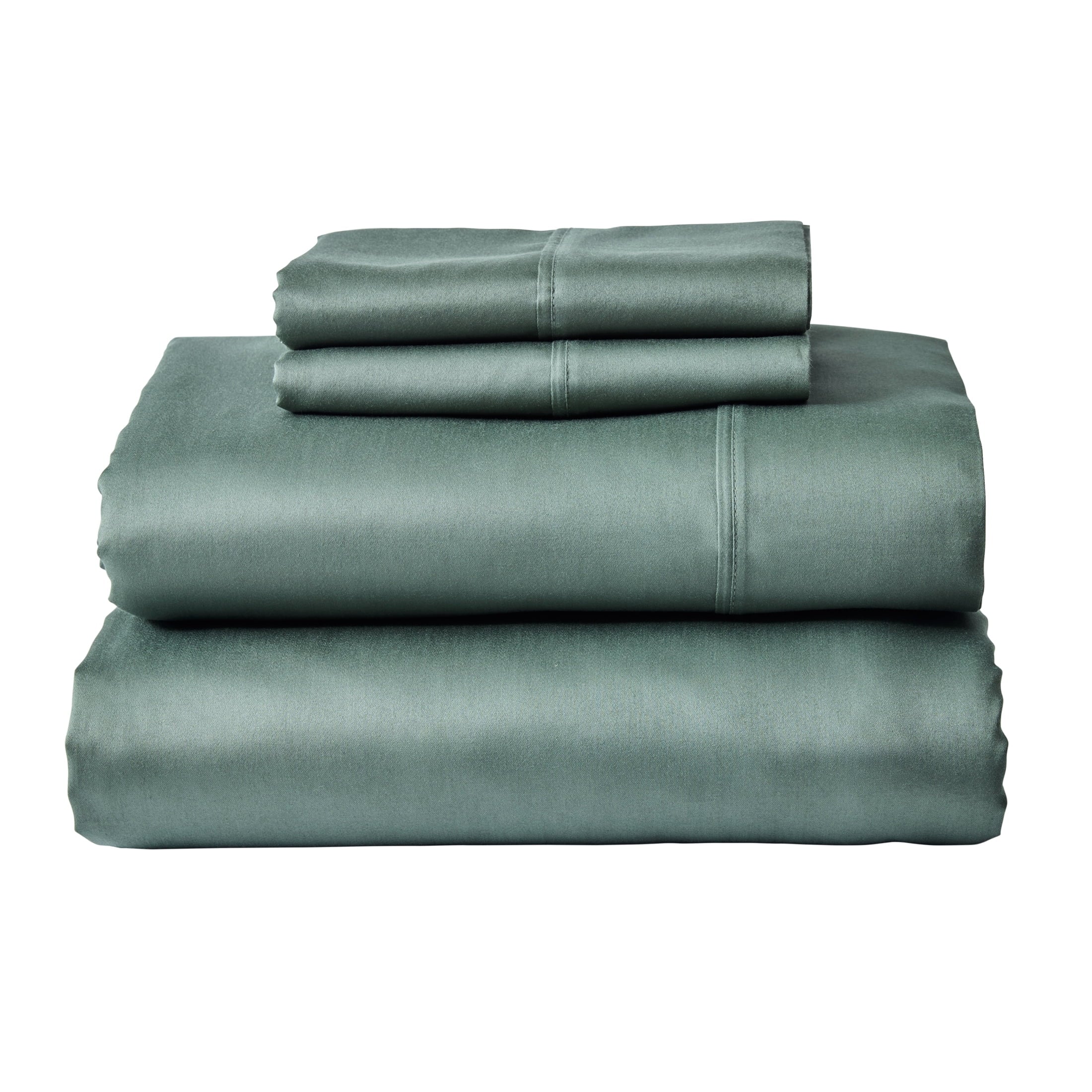 Breathable Luxury 4-Piece 300 Thread Count Green Ash Cotton Sateen Bed Sheet Set, Cali King - Cooling Hotel Quality Bedding Sheets and Pillowcases - Default Title